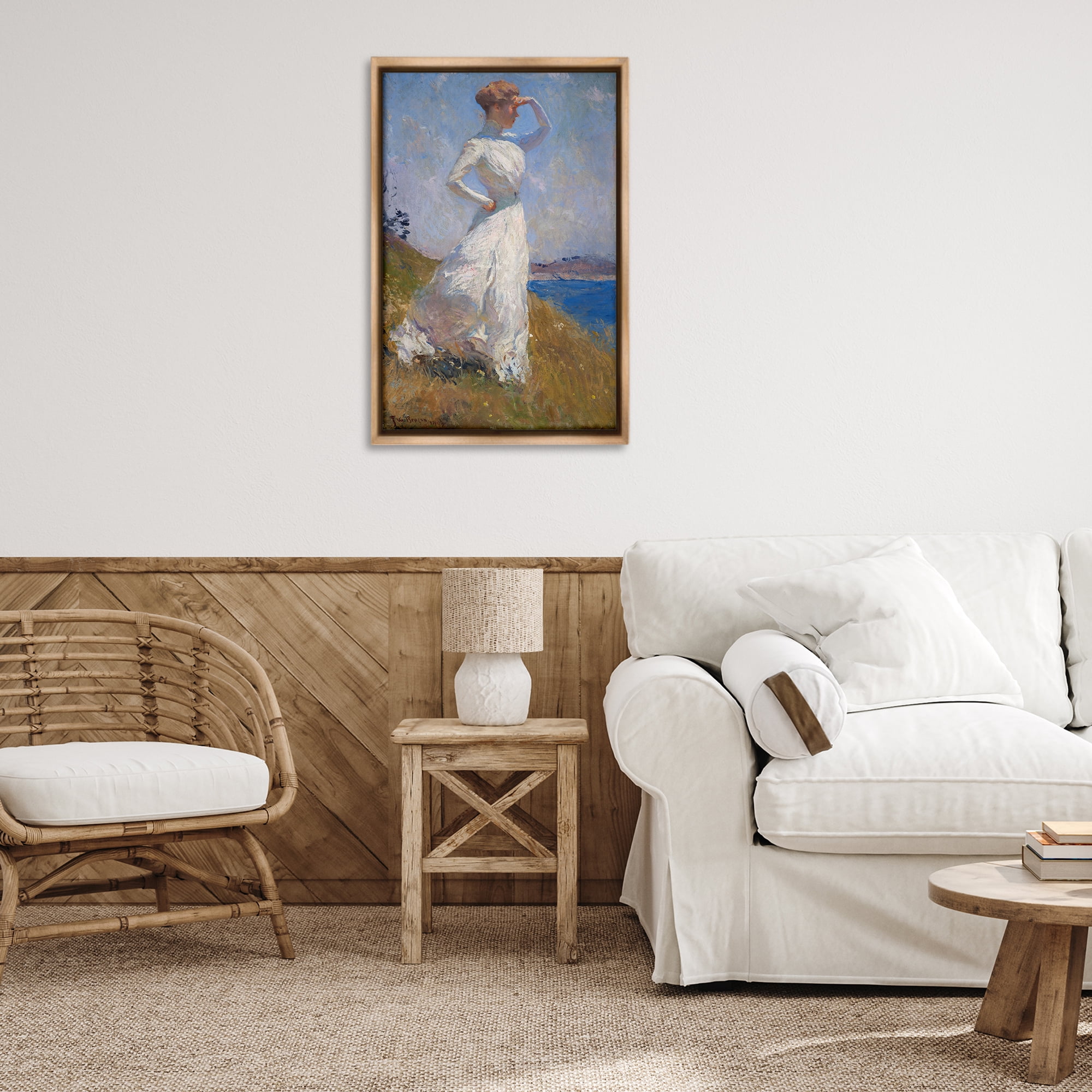 Stupell Industries Classical Woman in Sunlight People Painting Brown Floater Framed Canvas Art Print Wall Art, 21 x 31