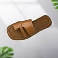 thumbnail image 2 of Xfvqtps Slide Sandals for Women Flat Toe Ring Square Toe Soft Sole Non Slip Beach Summer Leather Sandals Brown, 2 of 3