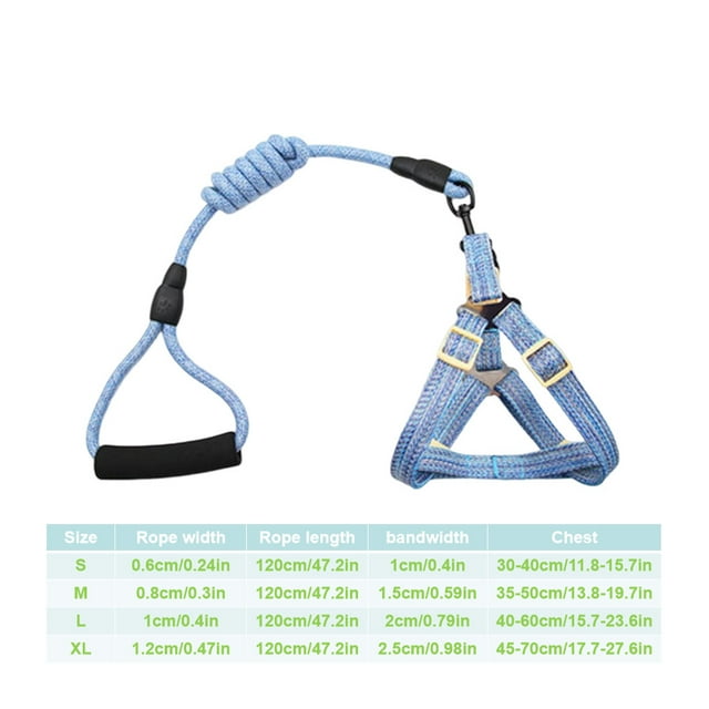 Langgg Harnais pour Animaux Ensemble Laisse Accessoire Sangle de Poitrine Universelle Cordes de Fixation Extérieur Corde de Traction Réglable Fournitures pour Animaux S Bleu S