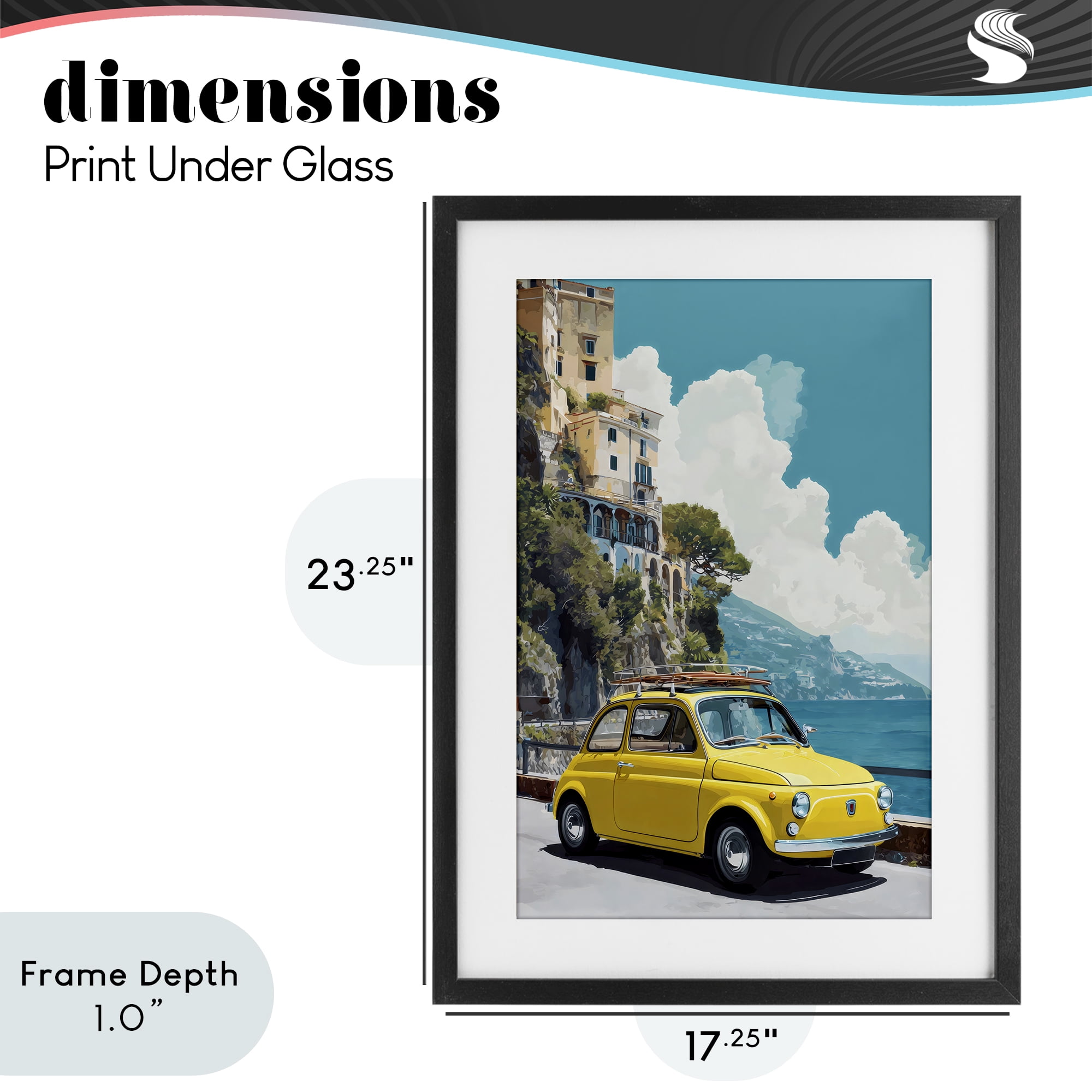 Stupell Industries Yellow Car on Coast Black Framed Print Under Glass, design by Petal Prints Design