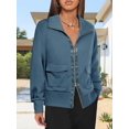 thumbnail image 2 of Women's Zip up Sweatshirt Collared Neck Long Sleeve Loose Casual Lightweight Jacket with Pockets, 2 of 5