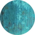 thumbnail image 1 of Ahgly Company Machine Washable Indoor Round Oriental Turquoise Blue Industrial Area Rugs, 5' Round, 1 of 4