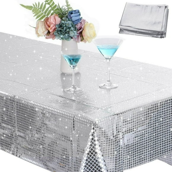 CHUANK Disco Party Glitter Tablecloth Silver Disco Dance Table Decoration for Parties Sparkling Metallic Party and Wedding Decoration Tablecloth Sparkle Table Runner
