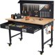 thumbnail image 1 of 48x24 - pulgada adjustable height garage workbench con rubberwood top, 2000 - lbs heavy - duty, cajones, electrical outlets, y rolling wheels para workshop, 1 of 6