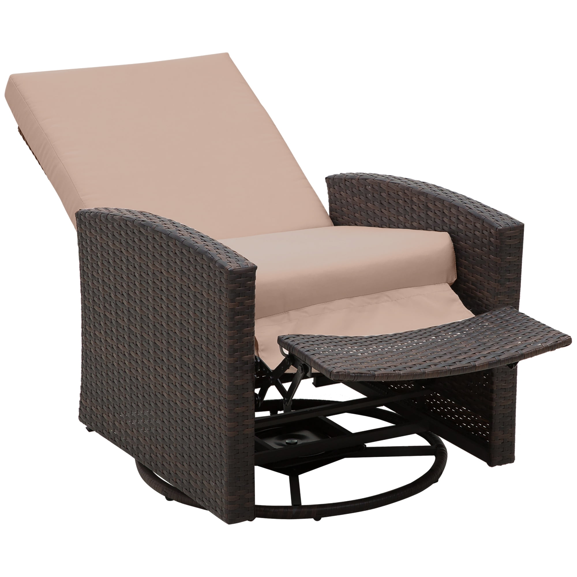 Outsunny Outdoor Wicker Swivel Recliner Chair, Reclining Backrest ...
