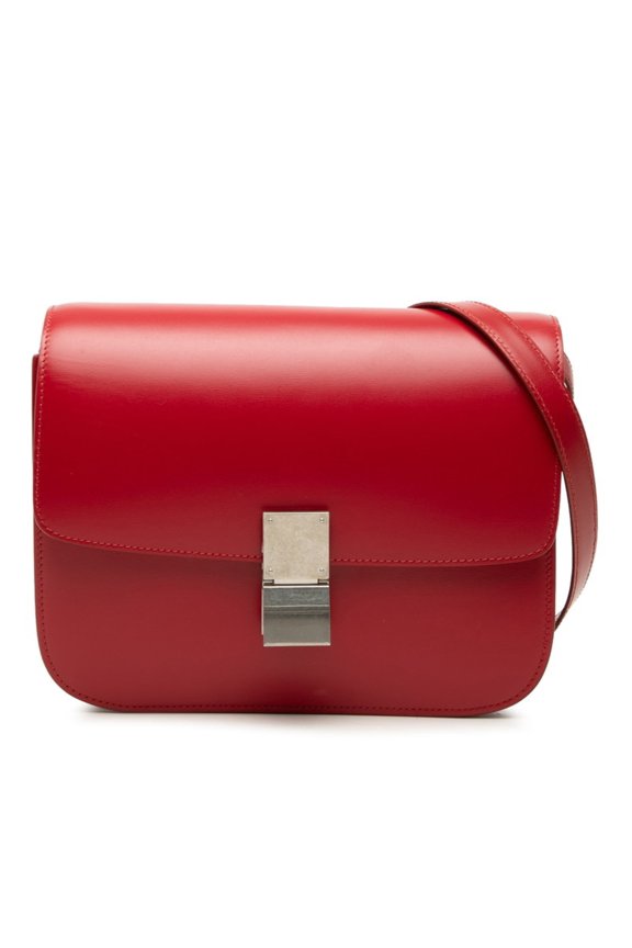 Pre-Owned Celine Classic Box Medium Crossbody Shoulder Bag, Red Leather, Women's CELINE