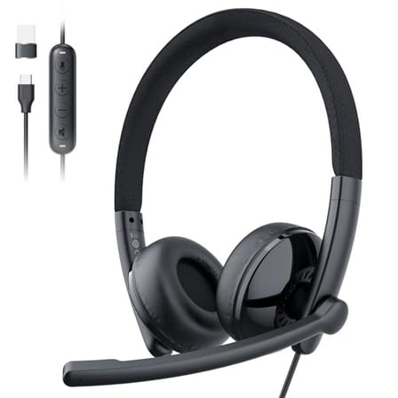 Open Box EMEET HS50 WIRED HEADSET ON-EAR COMPUTER HEADPHONES COMPUTER HEADSET - BLACK