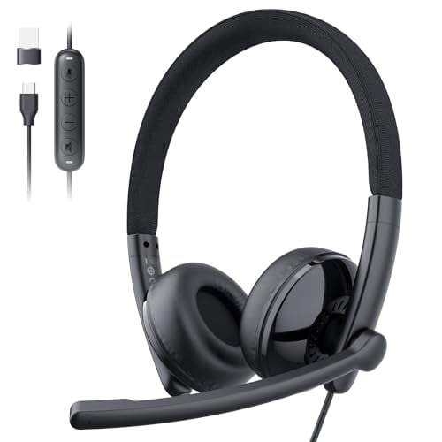 Open Box EMEET HS50 WIRED HEADSET ON-EAR COMPUTER HEADPHONES COMPUTER HEADSET - BLACK