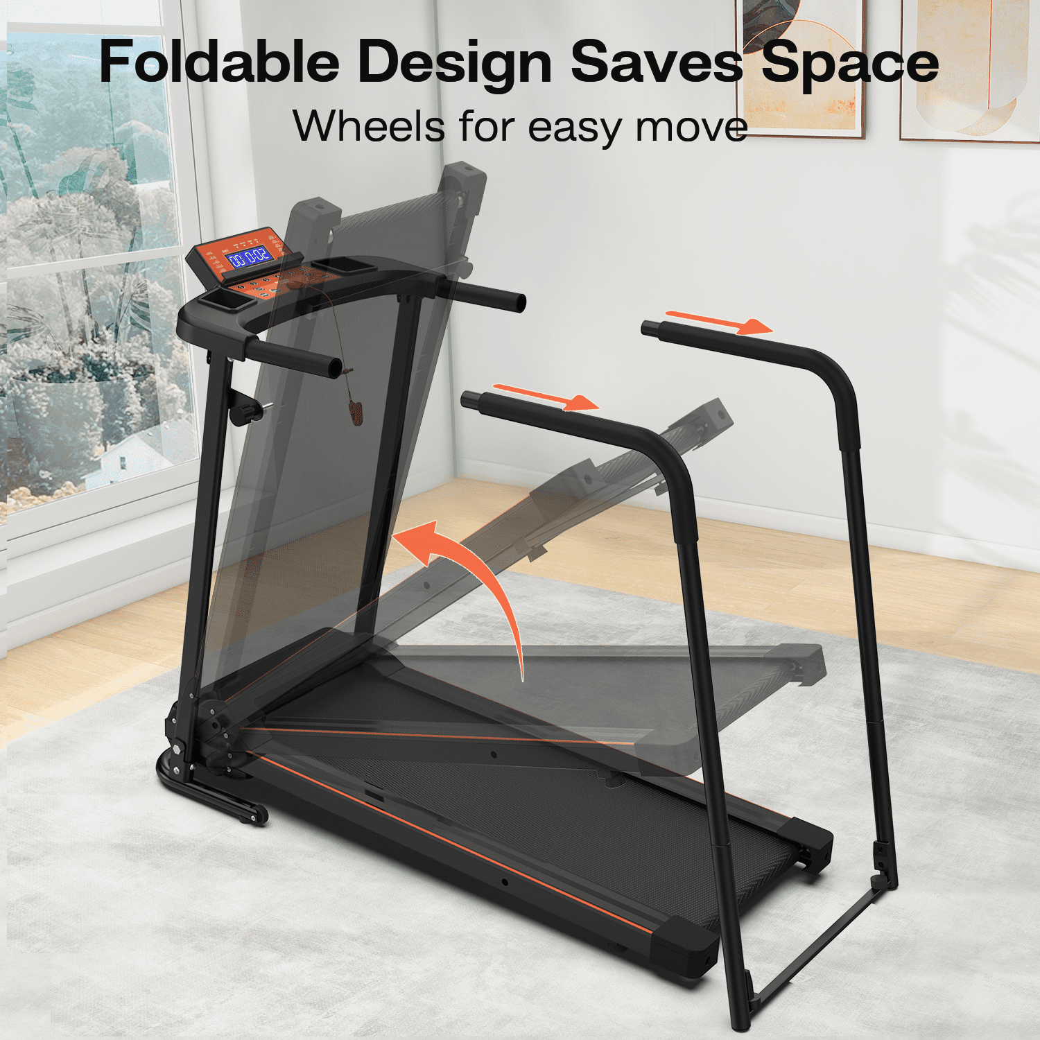 Walking Treadmill for Senior, Foldable Treadmill with Long Handrail, Recovery Fitness Exercise Machine for Home, Optional APP Control, Cup & Phone Holder, 300 LBS Capacity