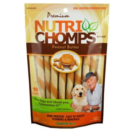 Premium Nutri Chomps Mini Twist Sticks  Rawhide-Free Peanut Butter Flavor  10 Count