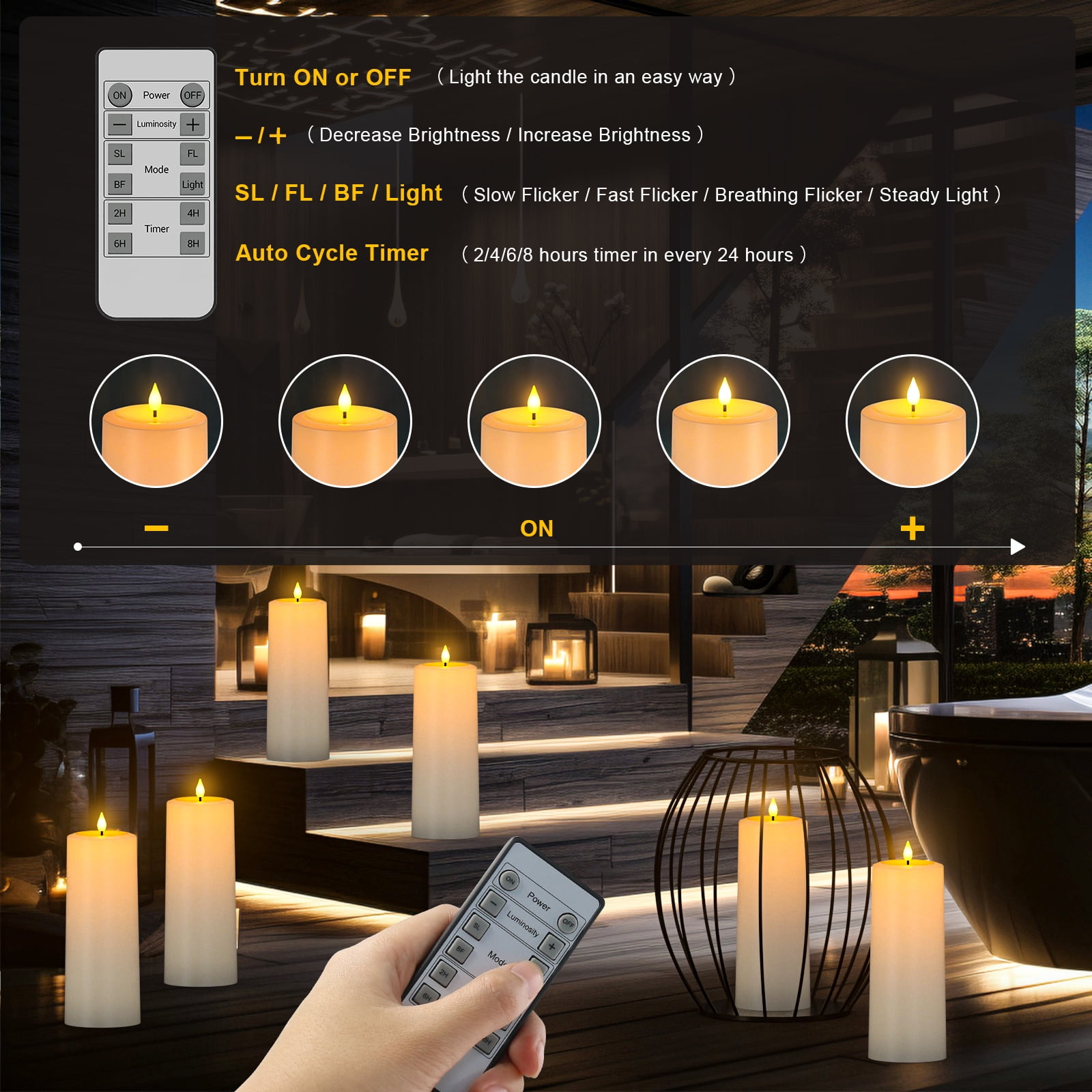PChero Large Solar Candles Outdoor Waterproof, Rechargeable Flameless Pillar Candles with Remote Timer, Dusk to Dawn Outdoor Candles, Battery Operated LED Candles for Outdoor ,4"x10", Set of 2