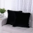 thumbnail image 4 of Boho Decorative Soft Velvet Throw Pillow Covers with Plush Balls Solid Cushion Case for Couch Bed Sofa, Black, 18x18 inch, 2 Packs, 4 of 7