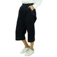 thumbnail image 5 of Bimba Women's Loose Casual Denim Culotte Capri Pants With Back Elastic Waist Navy Blue - Small, 5 of 8
