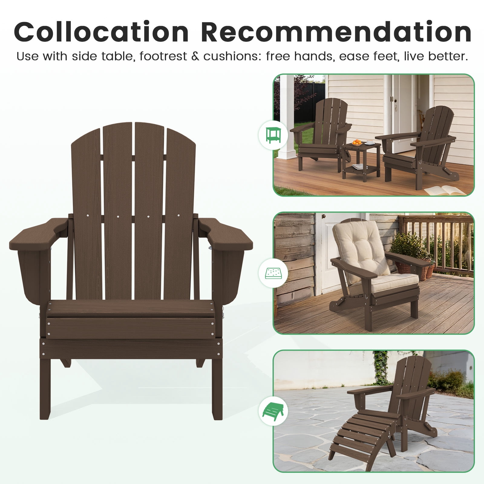 LOYALICE Outdoor Patio Chair, HDPE Plastic Adirondack Chair, Coffee Brown(2PC)