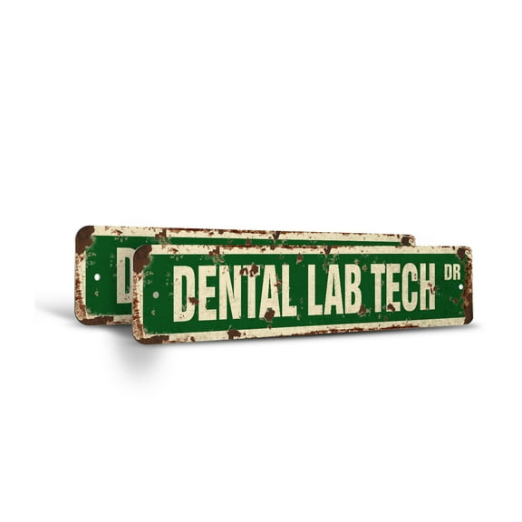 DENTAL LAB TECH Vintage Style Rustic Street Sign – (2 Pack) Dentist Office Retro Decorative Wall Sign for Home, Bar, Garage, or Outdoor Use | 4" X 18" Plastic Road Sign