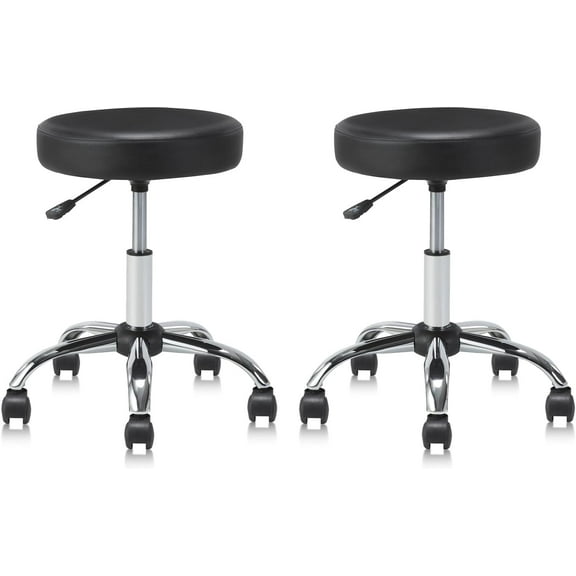 CRXX Set of 2 Round Rolling Stool Swivel with Wheels Adjustable Height Heavy Duty Wide Seat Drafting Stool Chair for Office Salon Massage Spa Medical Tattoo Beauty 2 Pack