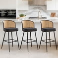 thumbnail image 5 of Rattan Counter Height Bar Stools Set 2 Modern 29"Faux Leather Barstools Counter Height Bar Stools with Cane Back Farmhouse Counter Stool for Kitchen Island Countertop Black, 5 of 11
