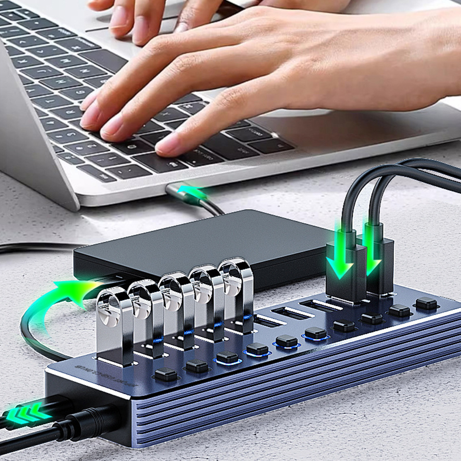 Aluminum USB3.0 Docking Station 4/7/10 Port Charging Adapter for Efficient Data Transfer and Power Management