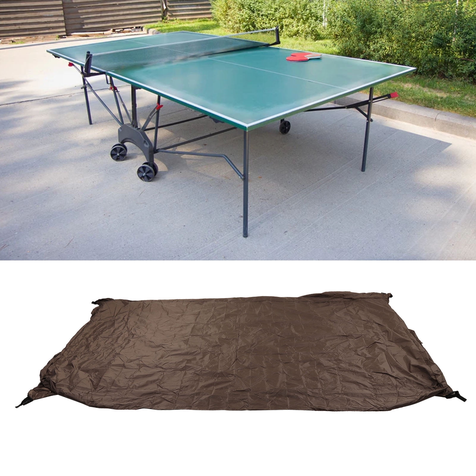 Rupoun Professional Brown Ping Pong Table Cover, 110x60x28.7 Inches / 280x153x73 cm Outdoor Waterproof Dustproof Table Tennis Protective Cover with Silver Coating