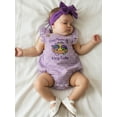 thumbnail image 5 of BemeyourBBs Newborn Baby Girls Mardi Gras Outfits They Found Me In A King Cake Carnival Summer Clothes Plaid Gingham Romper Cute Embroidery Ruffle Fly Sleeve Jumpsuit Headband, 5 of 9