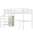 thumbnail image 4 of JERFIT Queen Loft Bed with L-shaped Desk, USB, Wardrobe, LED, White Wood, 4 of 10