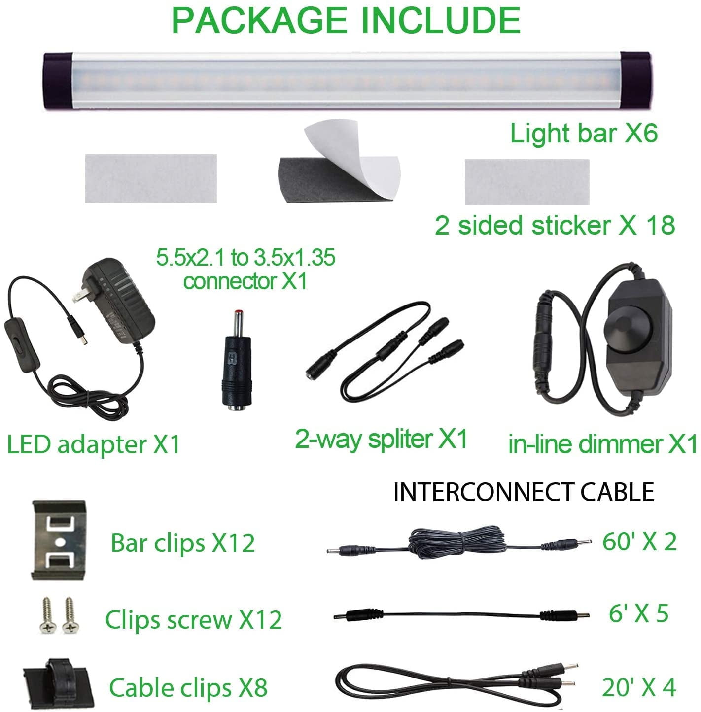 LED Under Counter Light Rigid Bar Kit,12V Under Cabinet Lighting Dimmable with Switch For Counter Shelf Showcase Display Lighting (6 Panels)