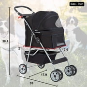 BestPet Folding Pet Stroller, Black, 39H
