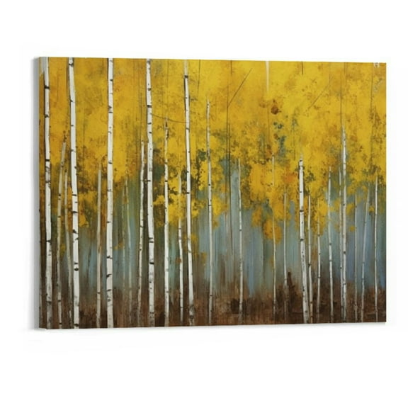 JRXY Modern Aspen Canvas Art Decor Rustic White and Gold Birch Tree Painting Print on Canvas Abstract Autumn Scenery Picture for Living Room Bedroom Home Decorations Wall Decoration 20x16 20x16in