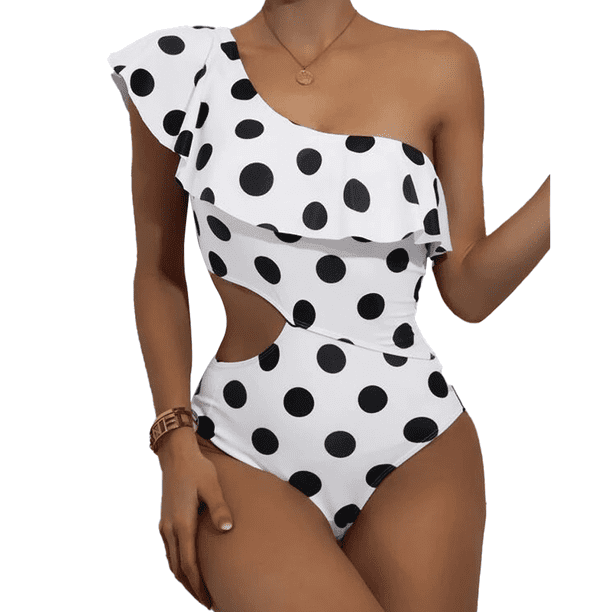Traje de baño de una pieza con hombros descubiertos y volantes para mujer, acolchado