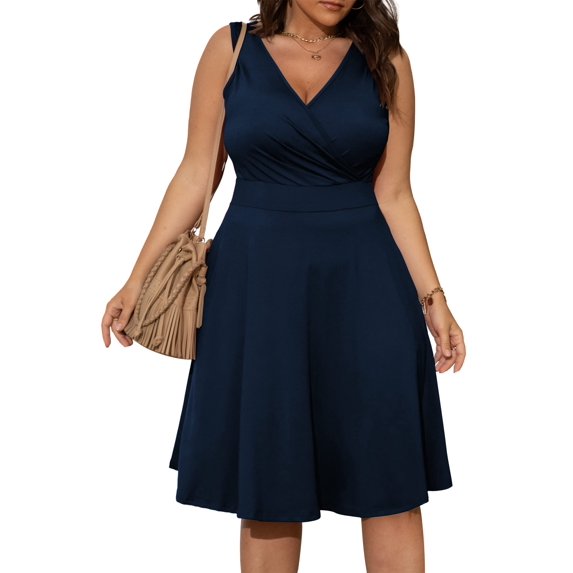 POSESHE Women's Casual Short Sleeve V-Neck Dress with Pockets, Summer Short Party Dress