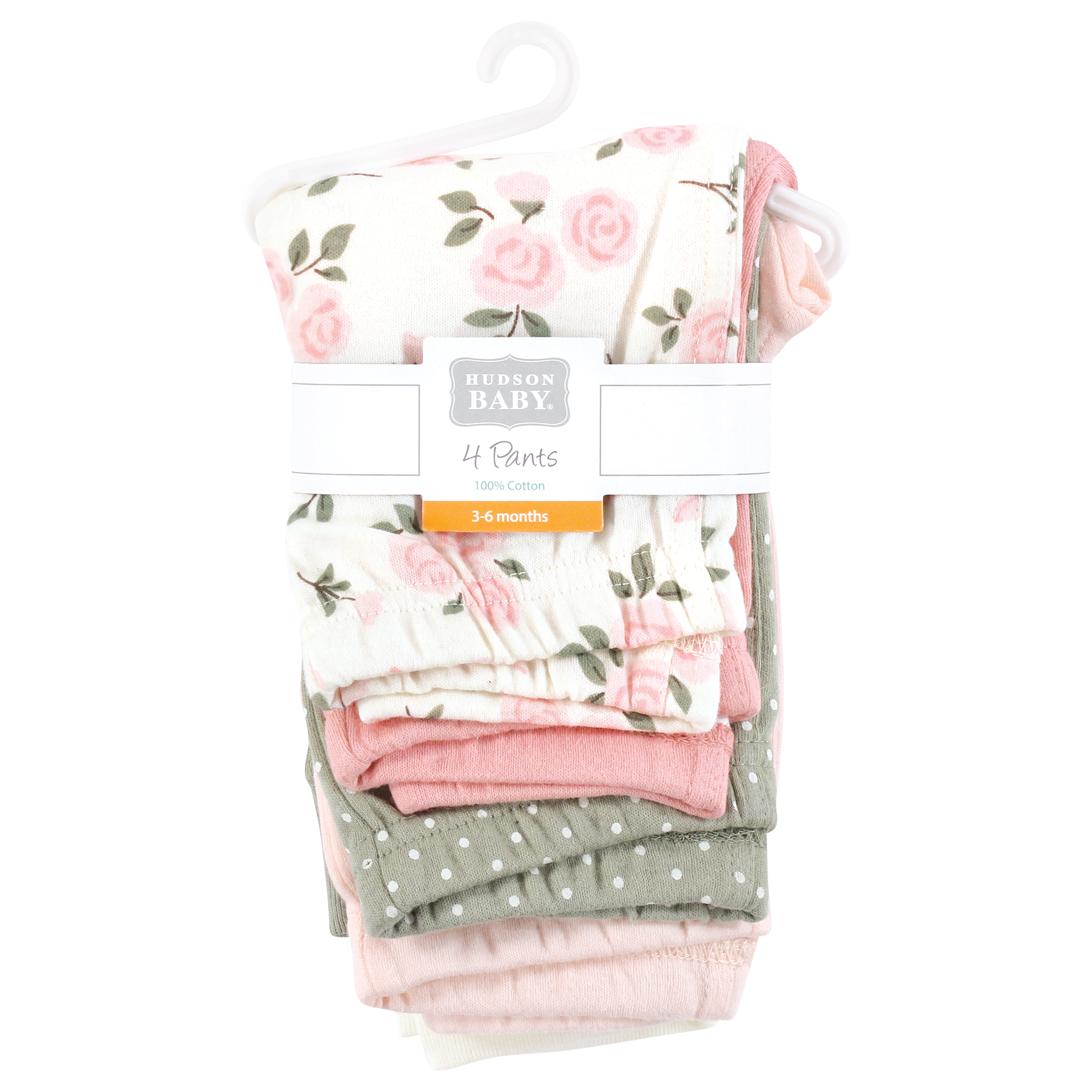 Hudson Baby Girls Cotton Pants and Leggings, Soft Pink Sage Rose, Newborn