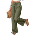 thumbnail image 4 of Wide Leg Linen Pants for Women Casual Drawstring Palazzo Pants Summer Vacation Beach Flowy Trousers with Pockets, XL, 4 of 7