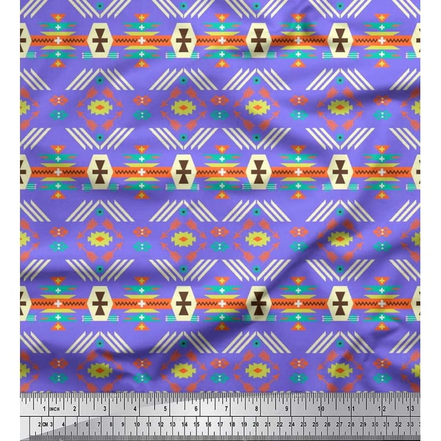 Soimoi Tissu Popeline de Coton Géométrique Imprimé Sud-Ouest 1 Yard 42 Pouces de Large