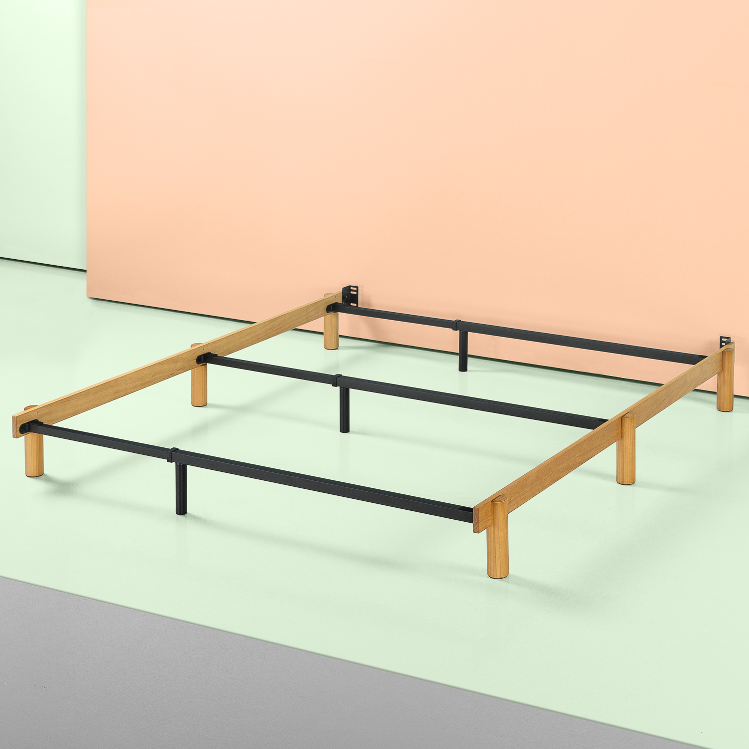 Zinus Austin Adjustable Wood And Metal Compack Bed Frame With Wood And Metal Compack Bed Frame
