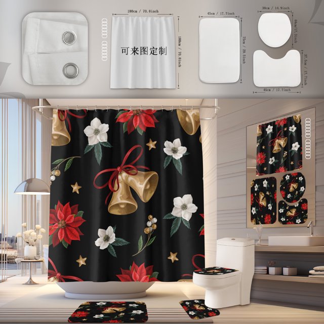 Cortina de ducha con impresión digital HD, impermeable, resistente al moho, de poliéster, para baño, sin descarga, alfombrilla para el suelo