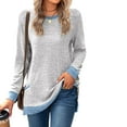 thumbnail image 4 of HomeDM Womens Sweatshirts Crewneck Pullovers Tops Color Block Long Sleeve Side Split Fall Shirts Pockets - Gray/2XL, 4 of 6