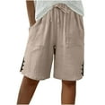 thumbnail image 2 of Tdoqot Womens Bermuda Shorts with Pockets- Casual Elastic Waist Baggy Drawstring Cotton Shorts Khaki Size XL, 2 of 7