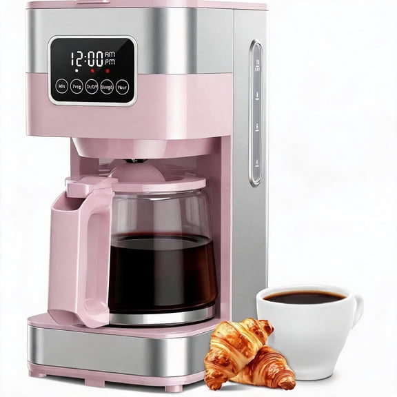 10-Cup Programmable Drip Coffee Maker with Regular and Strong Brew Options Auto Shut-Off Permanent Filter Pink
