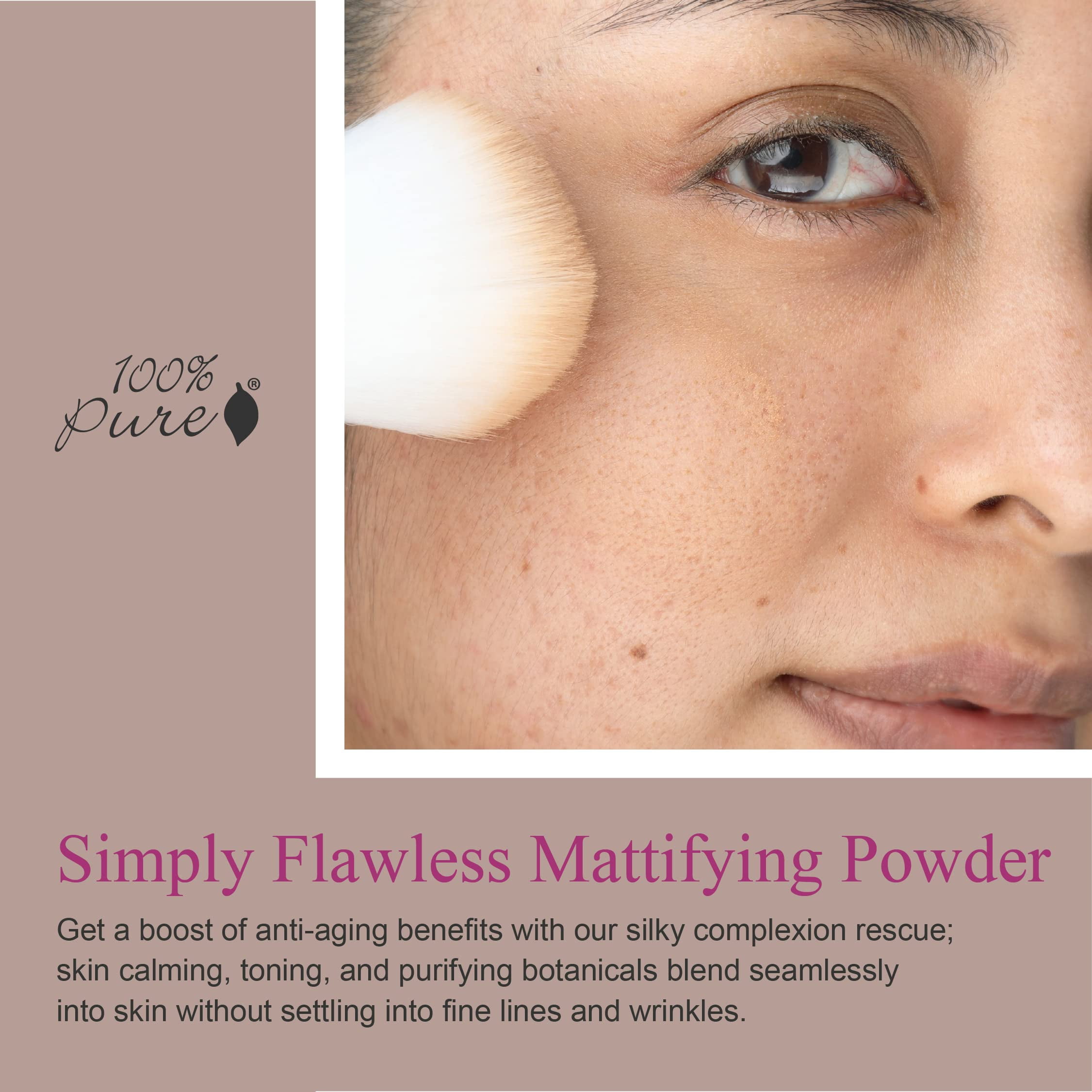 100% PURE Powder Foundation Matte Finish Face Makeup - Oil Absorbing Pressed Poreless Concealer - Vegan Fruit Pigmented Golden Peach Color (Medium-Tan Shade w/Neutral Undertones) - 0.32 Oz