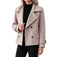 thumbnail image 2 of Women's Notched Lapel Cropped Coat Double Breasted Long Sleeve Casual Outerwear With Pockets Fall Winter Jackets for Women, 2 of 6