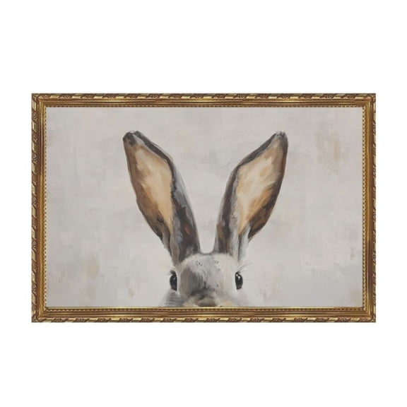 WFSposter Framed Canvas Wall Art Funny Easter Bunny Prints Wall Decor Cute Rabbit Ears Pictures Aesthetic Room Décor Animals Artwork for Kids Room, Living Room, Bedroom or Festive Spaces 12x16In