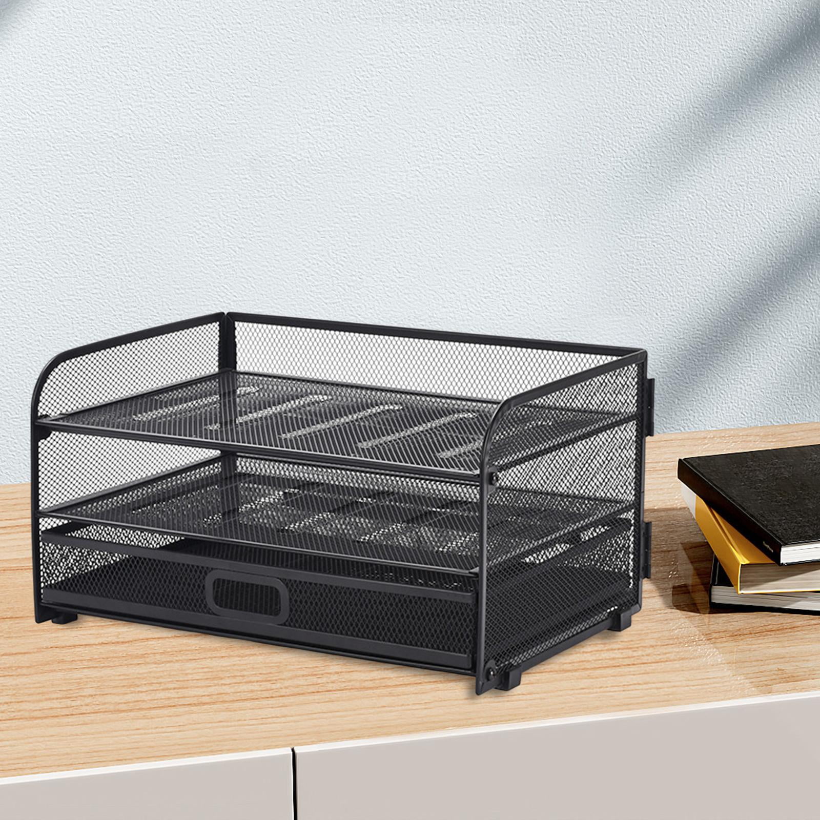 Desk Organizer File Holder Mesh Desktop File Sorter Organizer Office Accessories Organization Metal Folding Document File Tray Rack Desktop with 1 Drawer