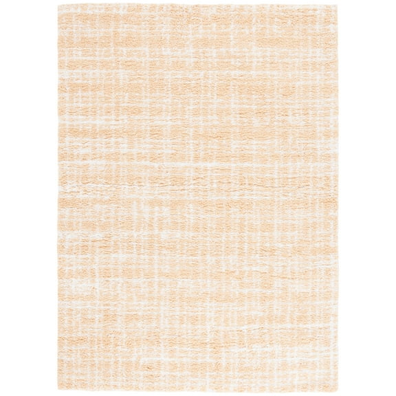 SAFAVIEH Rumi Gerald Distressed Polyester Shag Area Rug, Gold/Ivory, 8' x 10'