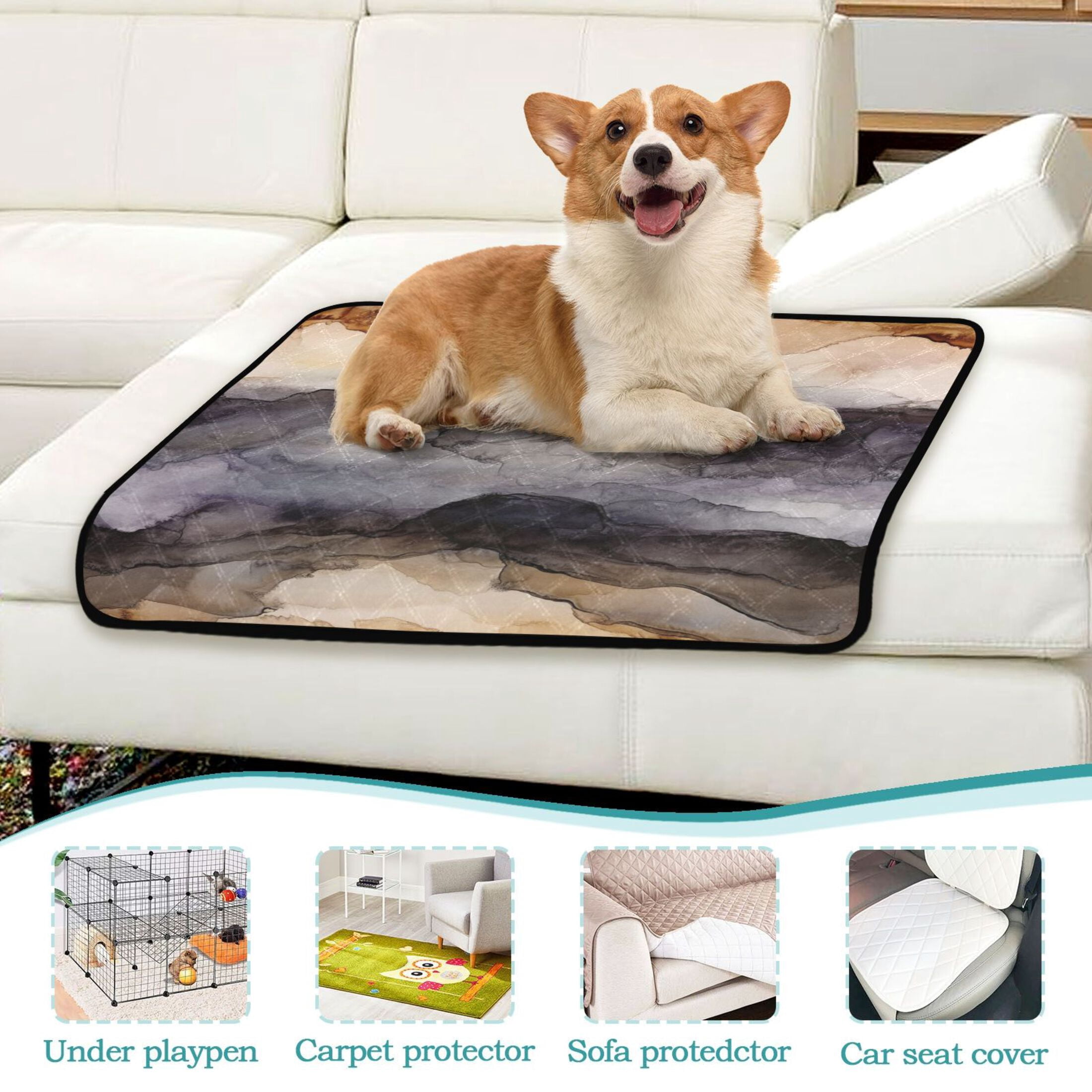 Qxltty Dark Brown Marble Cat litter Pads Pet Set of 3 Diaper Mats Center Anti-leakage Layer Absorbent Soft and Comfortable