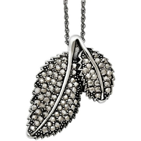 Primal Steel Stainless Steel Marcasite and Antiqued Leaf Necklace, 20