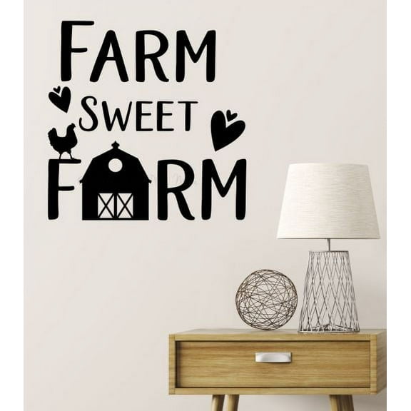 Farm Sweet Farm Wall Decal Farmhouse Kitchen Vinyl Art Decor Stickers 23x23-Inch Black