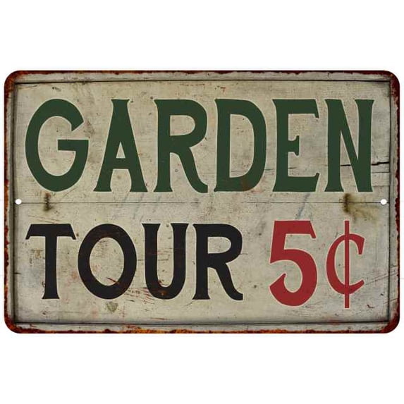 Garden Tours 5 Cents Vintage Look Garden Chic 8 x 12 Matte Finish Metal 108120020036