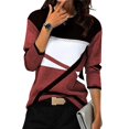 thumbnail image 2 of Women Autumn Color Contrast Positioning Print Round Neck Long Sleeve Casual Top, 2 of 8