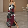 thumbnail image 6 of Tnhcen Women's Summer Sleeveless V - Neck Floral Print Maxi Dress, Halter Neck Casual Plus Size S - 2XL, Comfort Stretch High Slit Beach Dress, 6 of 9