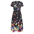 thumbnail image 4 of USSUMA Summer Dresses for Women 2022 Butterfly Print Elegant Flowy Swing A Line Maxi Long Womens Dresses Short Sleeve Sundresses for Women Round Neck Wedding Guest Dresses for Women, 4 of 6